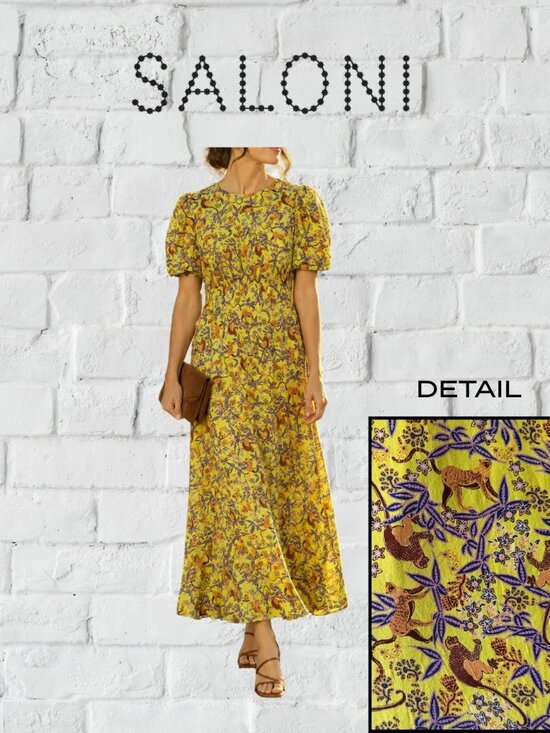 SALONI Dresses & Skirts - Saloni Bianca Silk Maxi Dress - Yellow Purple Boho Floral Print - Size 12